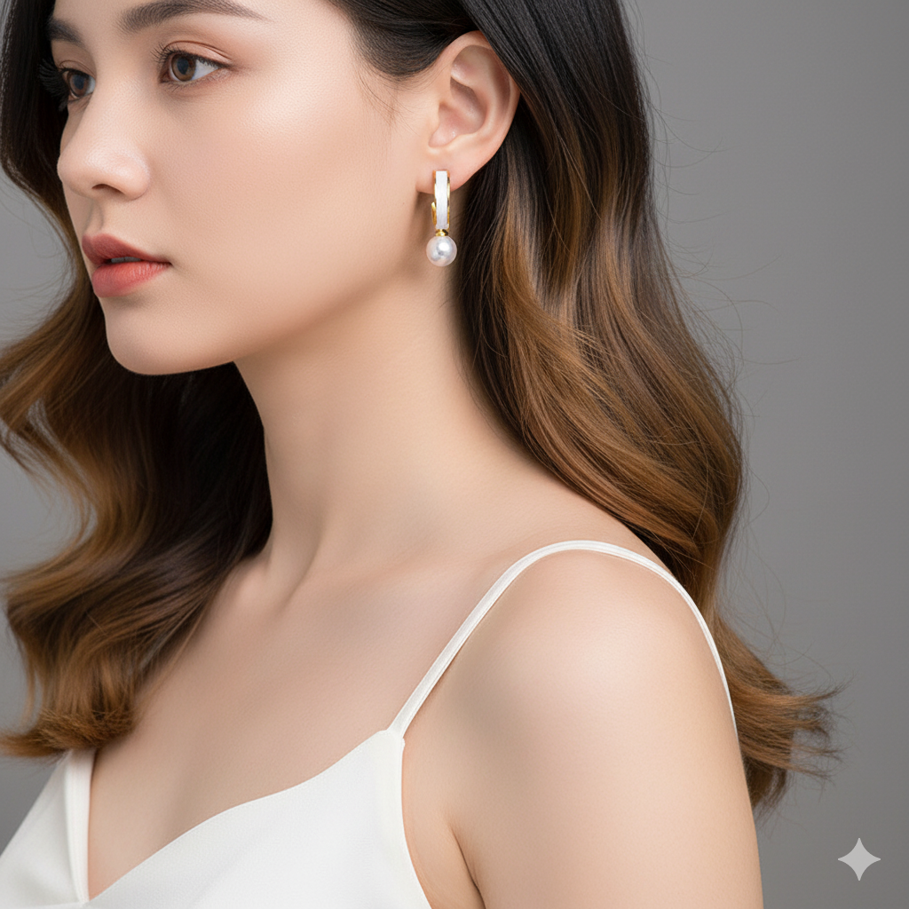 Gold-Plated Dual Tone Pearl Hoop Earrings | Elegant Anti-Tarnish Minimalist Design