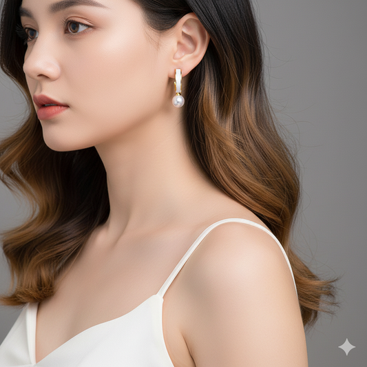 Gold-Plated Dual Tone Pearl Hoop Earrings | Elegant Anti-Tarnish Minimalist Design
