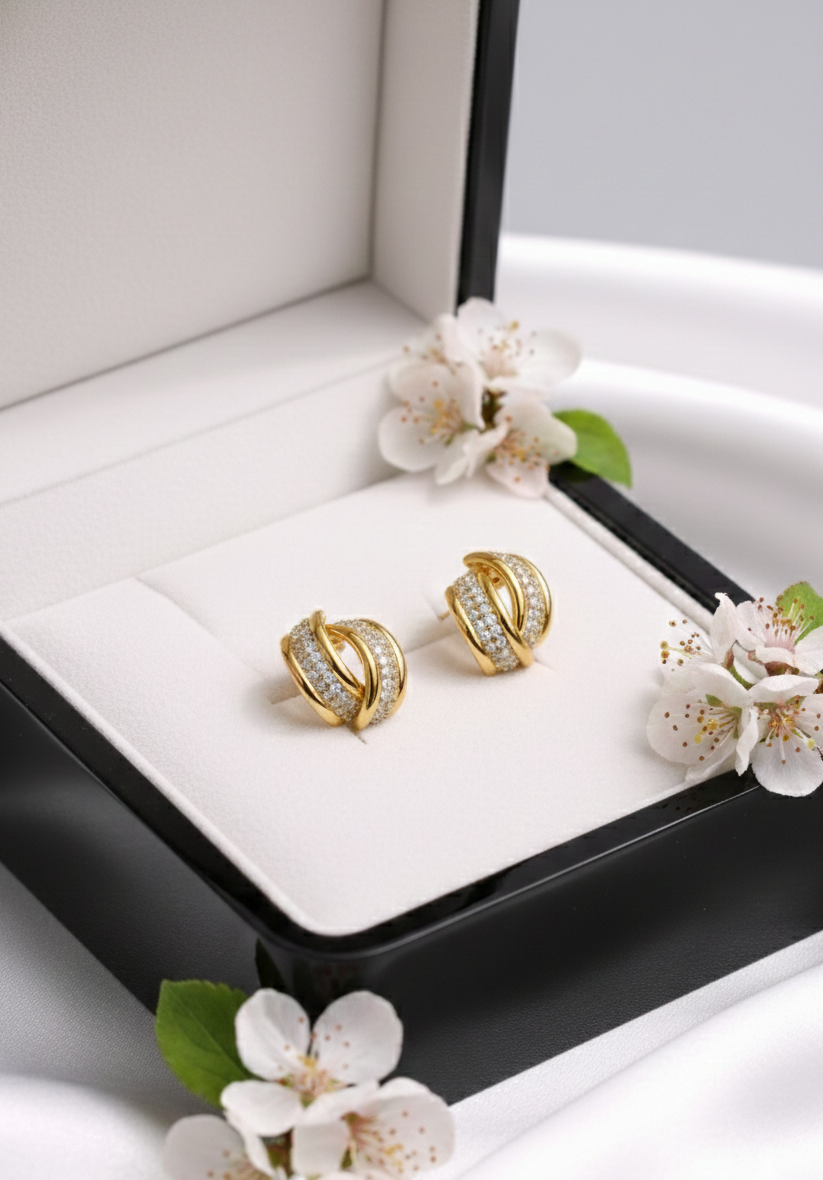 Anti-Tarnish Gold Double Hoop Stud Earrings