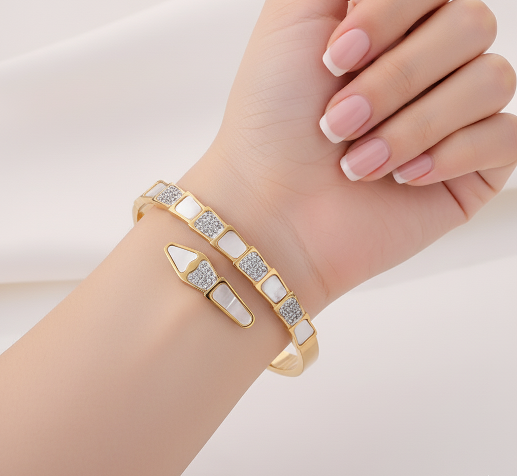 Gold-Plated Dual Row Geometric Bangle | Anti-Tarnish Finish