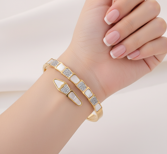 Gold-Plated Dual Row Geometric Bangle | Anti-Tarnish Finish