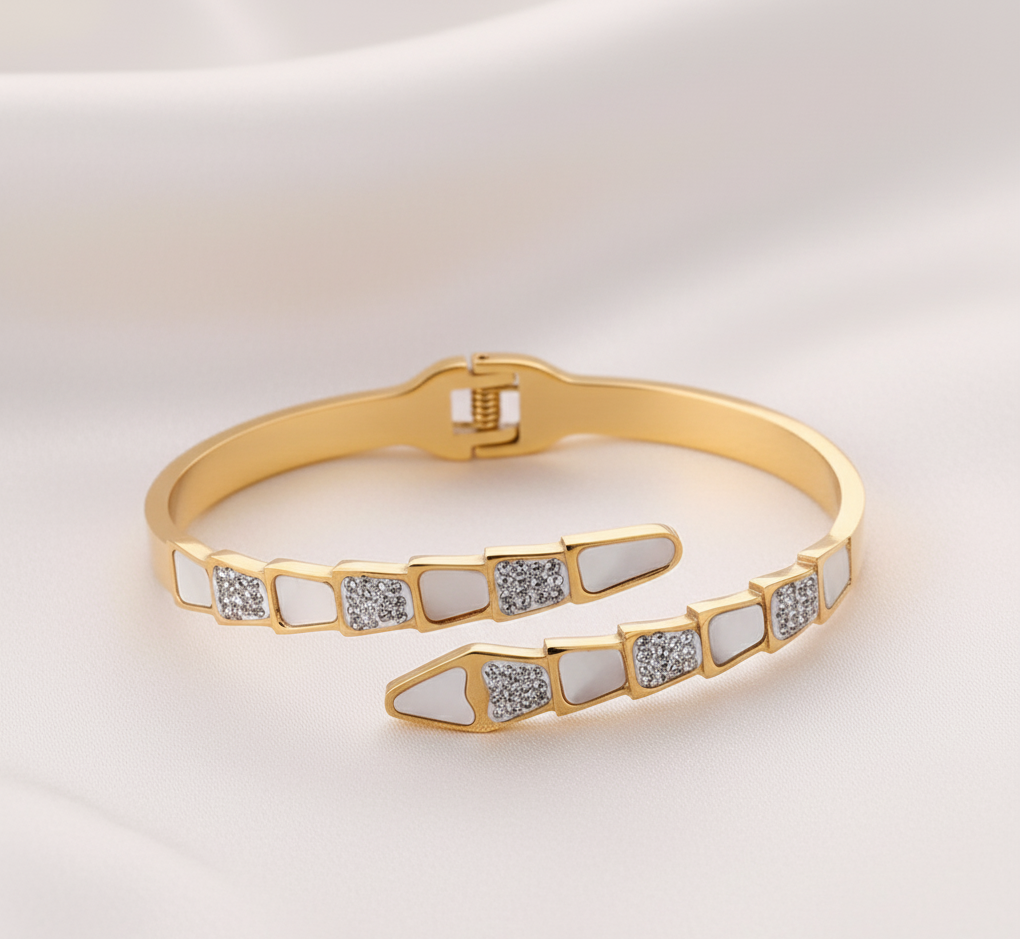 Gold-Plated Dual Row Geometric Bangle | Anti-Tarnish Finish