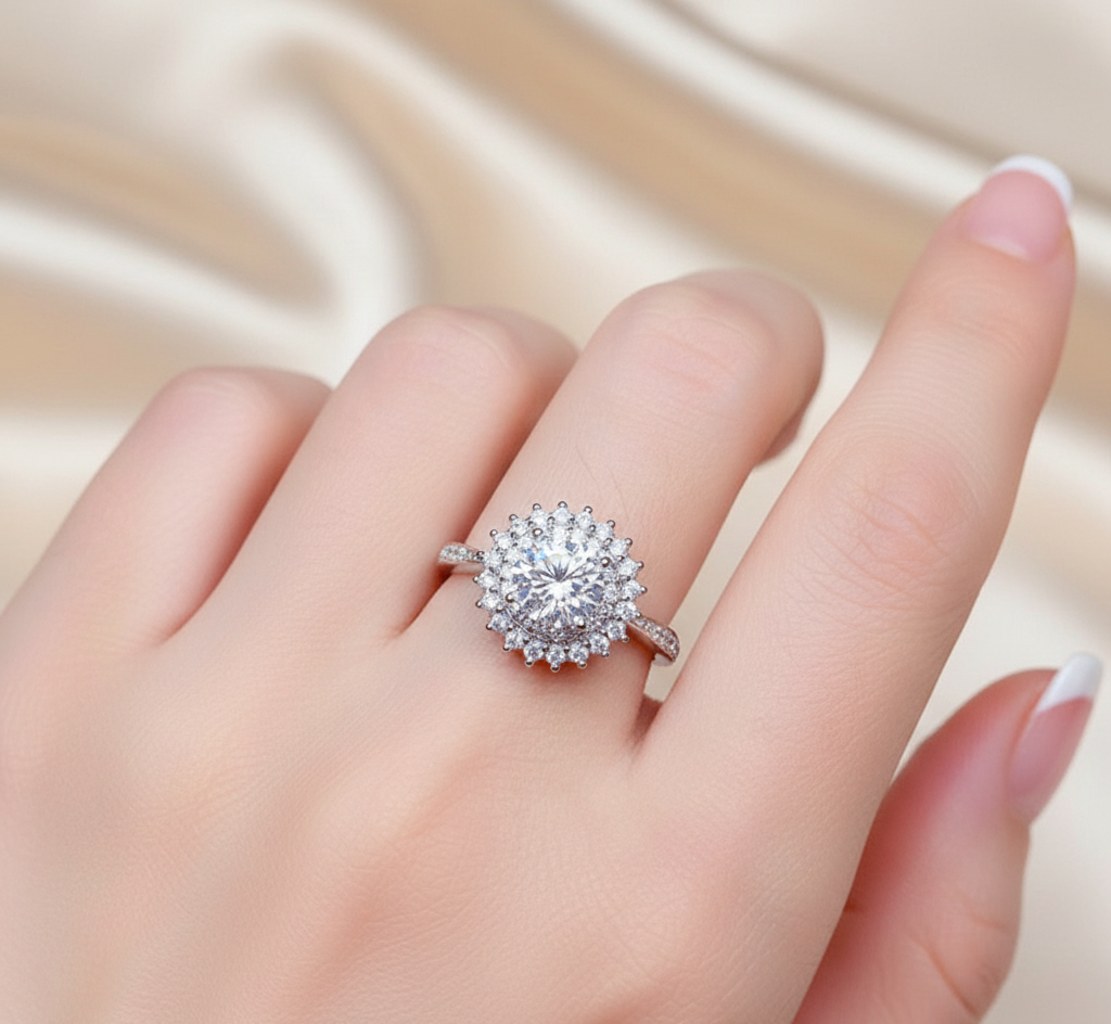 Silver-Plated Solitaire Halo Ring Stones | Luxury Anti-Tarnish Finish