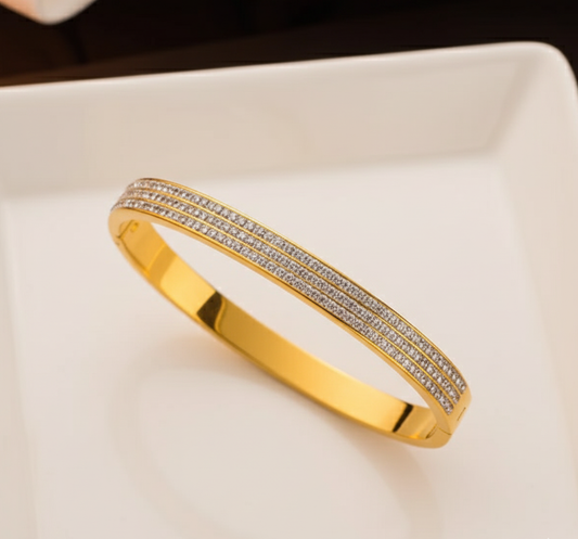 Gold-Plated Anti Tarnish Triple Line Stone Studded Bangle