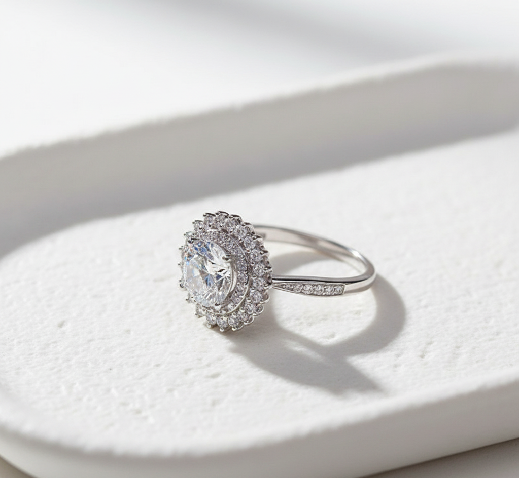 Silver-Plated Solitaire Halo Ring Stones | Anti-tarnish