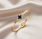 Gold-Plated Black Clover Charm Bangle  | Anti-Tarnish