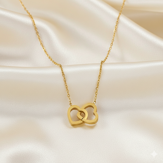 Eternal Bond Interlocked Hearts Necklace – 18K Gold Plated Love Pendant