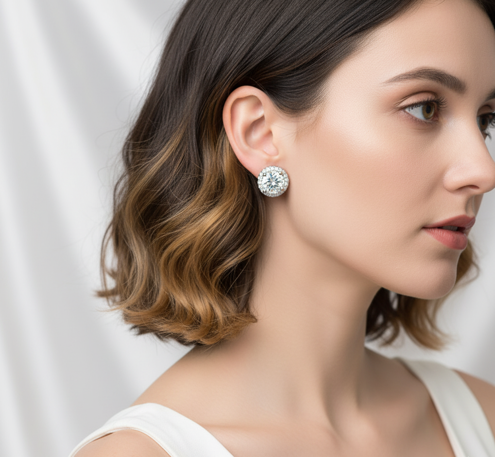 Silver-Plated Round Halo Stud Earrings | Timeless Sparkle Collection by Anika Jewels