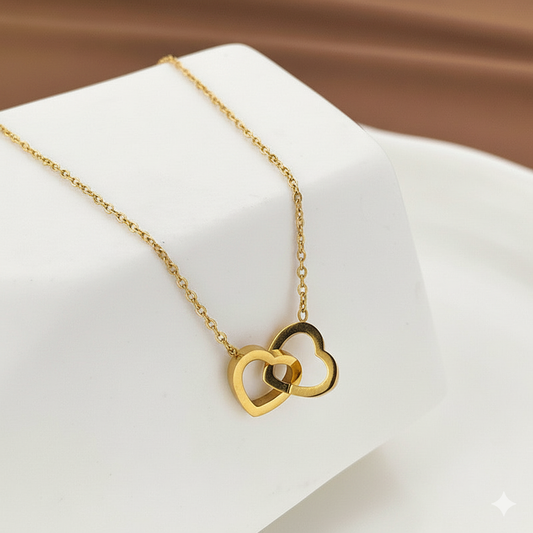Eternal Bond Interlocked Hearts Necklace – 18K Gold Plated Love Pendant