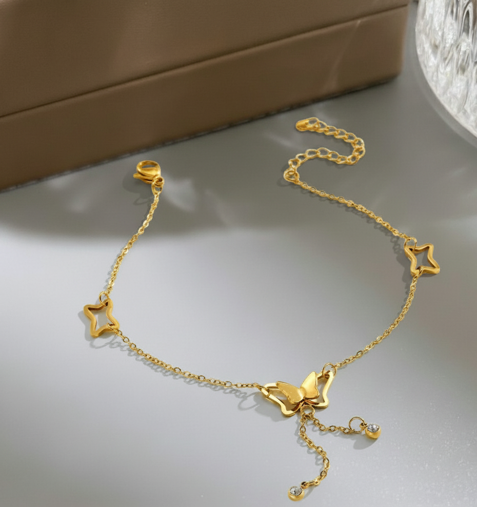 Golden Butterfly & Star Charm Bracelet – Radiance in Motion
