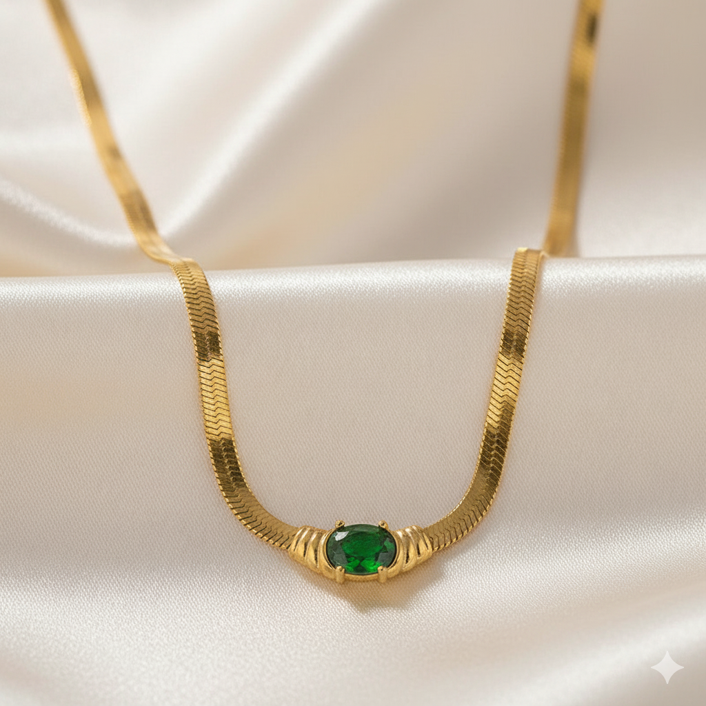 Emerald Elegance Gold Necklace – Timeless Charm in Green Radiance