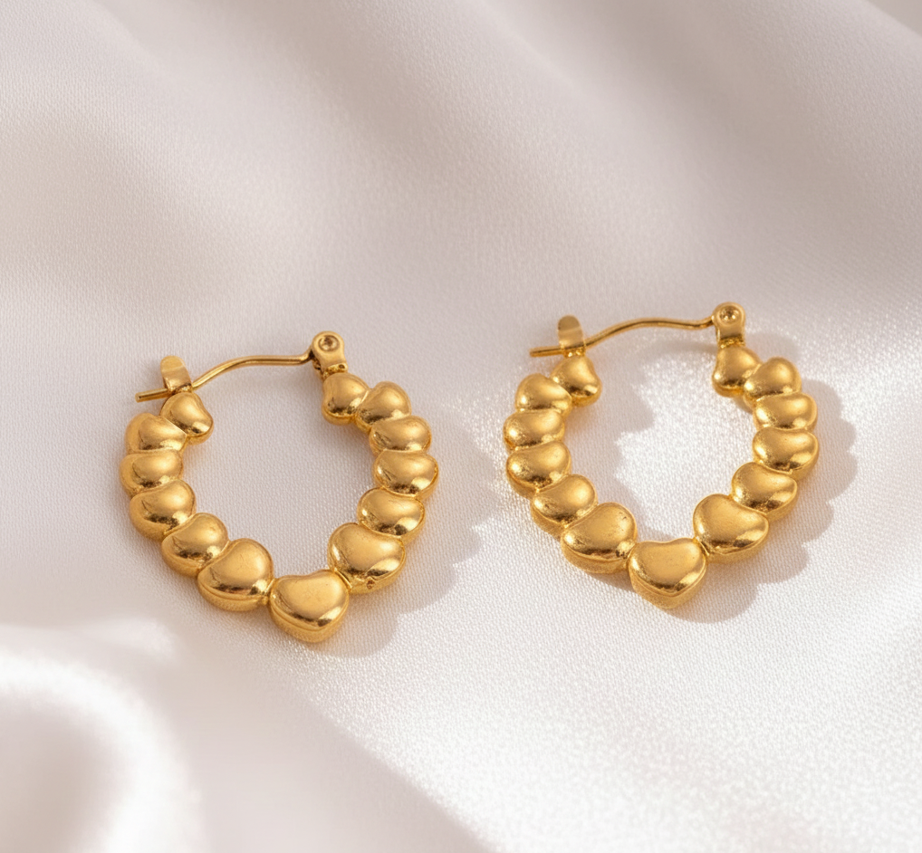 Gold Plated Beaded Hoop Earrings for Women | Anti-Tarnish