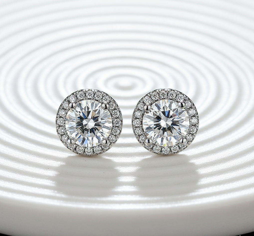 Silver-Plated Round Halo Stud Earrings | Timeless Sparkle Collection by Anika Jewels