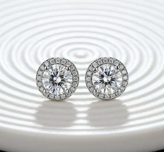 Silver-Plated Round Halo Stud Earrings | Timeless Sparkle Collection by Anika Jewels
