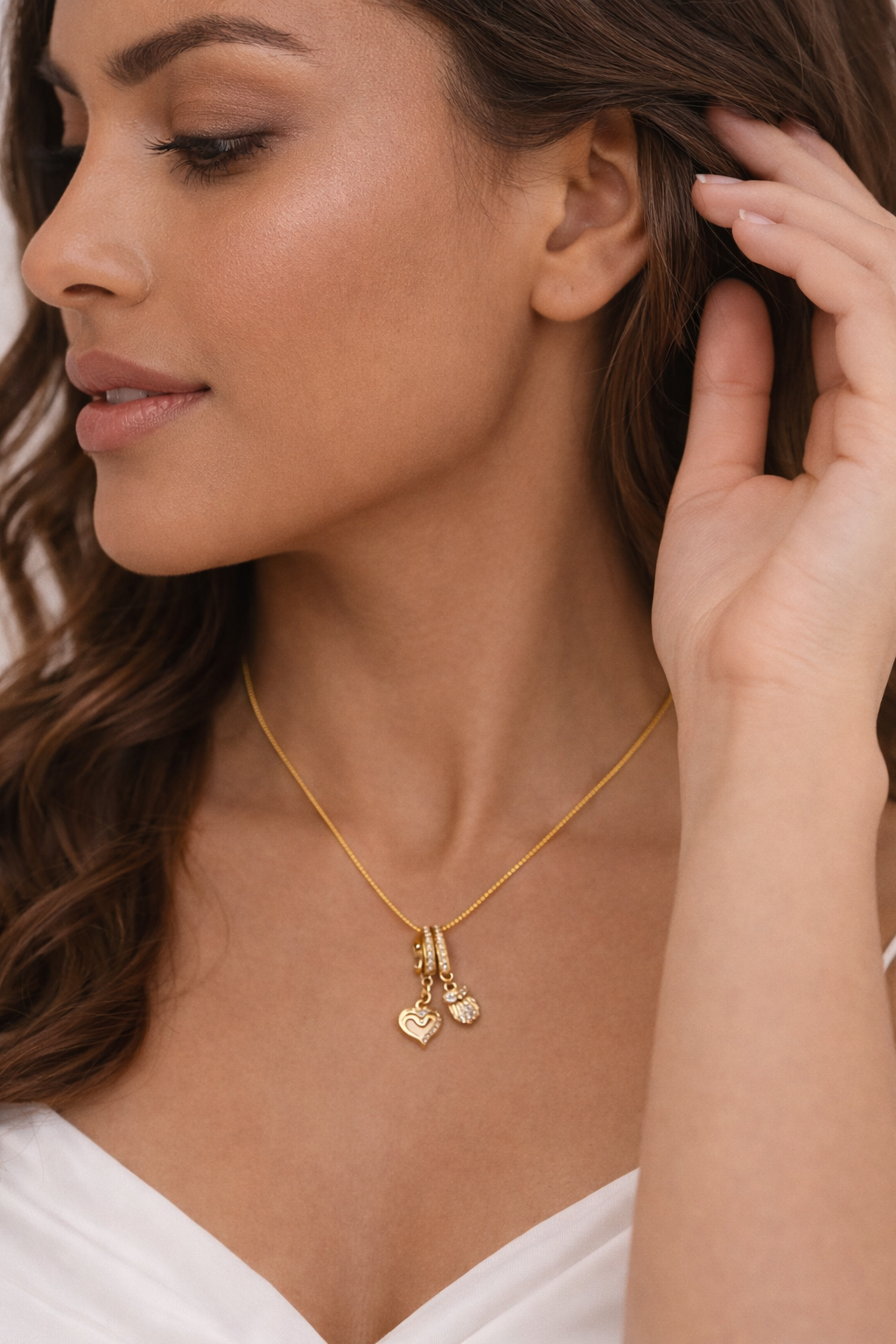 Anti-Tarnish Gold Heart & Crystal Charm Pendant Necklace