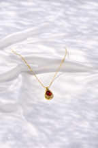 Anti-Tarnish Gold Red Stone Teardrop Pendant Necklace