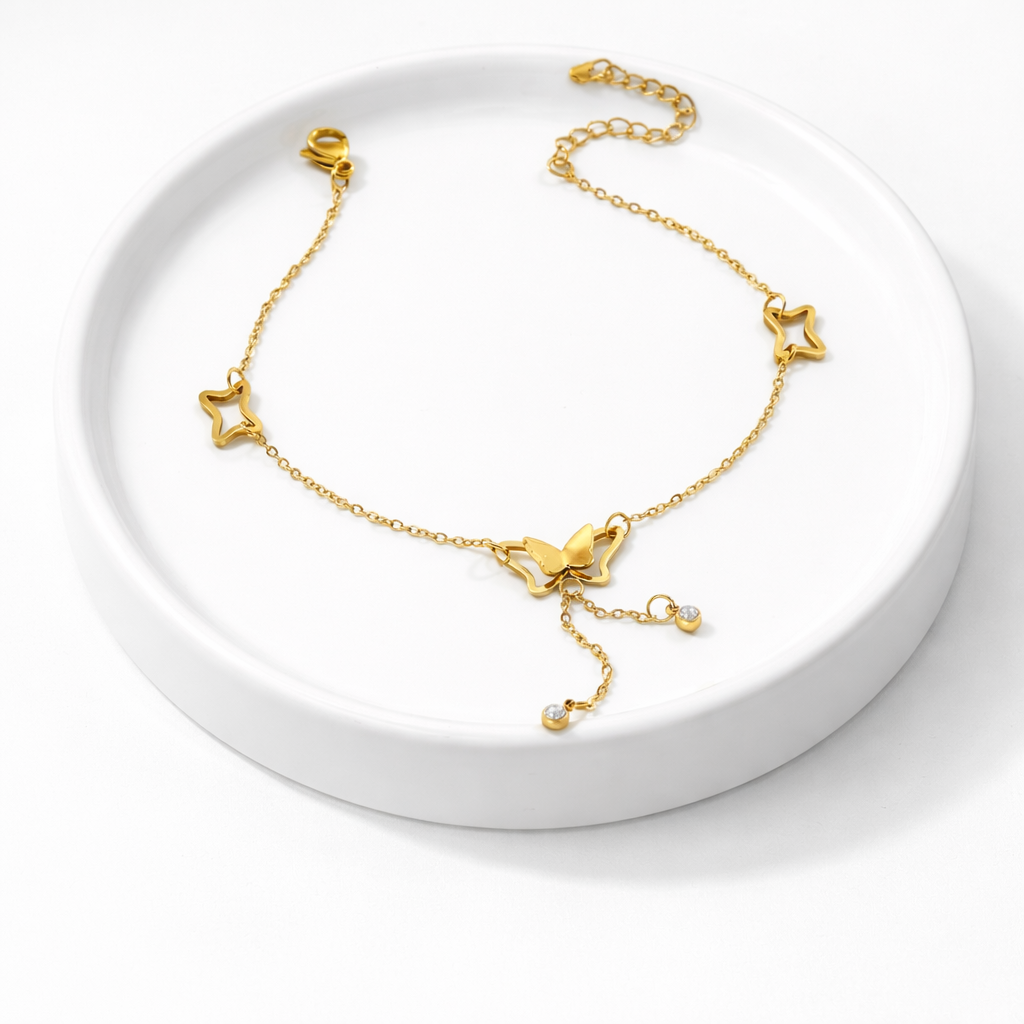 Golden Butterfly & Star Charm Bracelet  |  Anti-Tarnish
