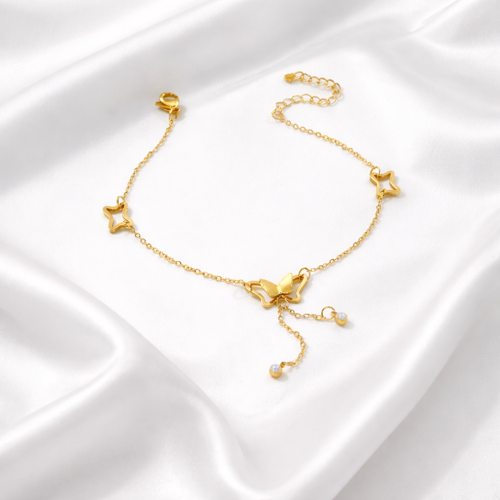 Golden Butterfly & Star Charm Bracelet  |  Anti-Tarnish