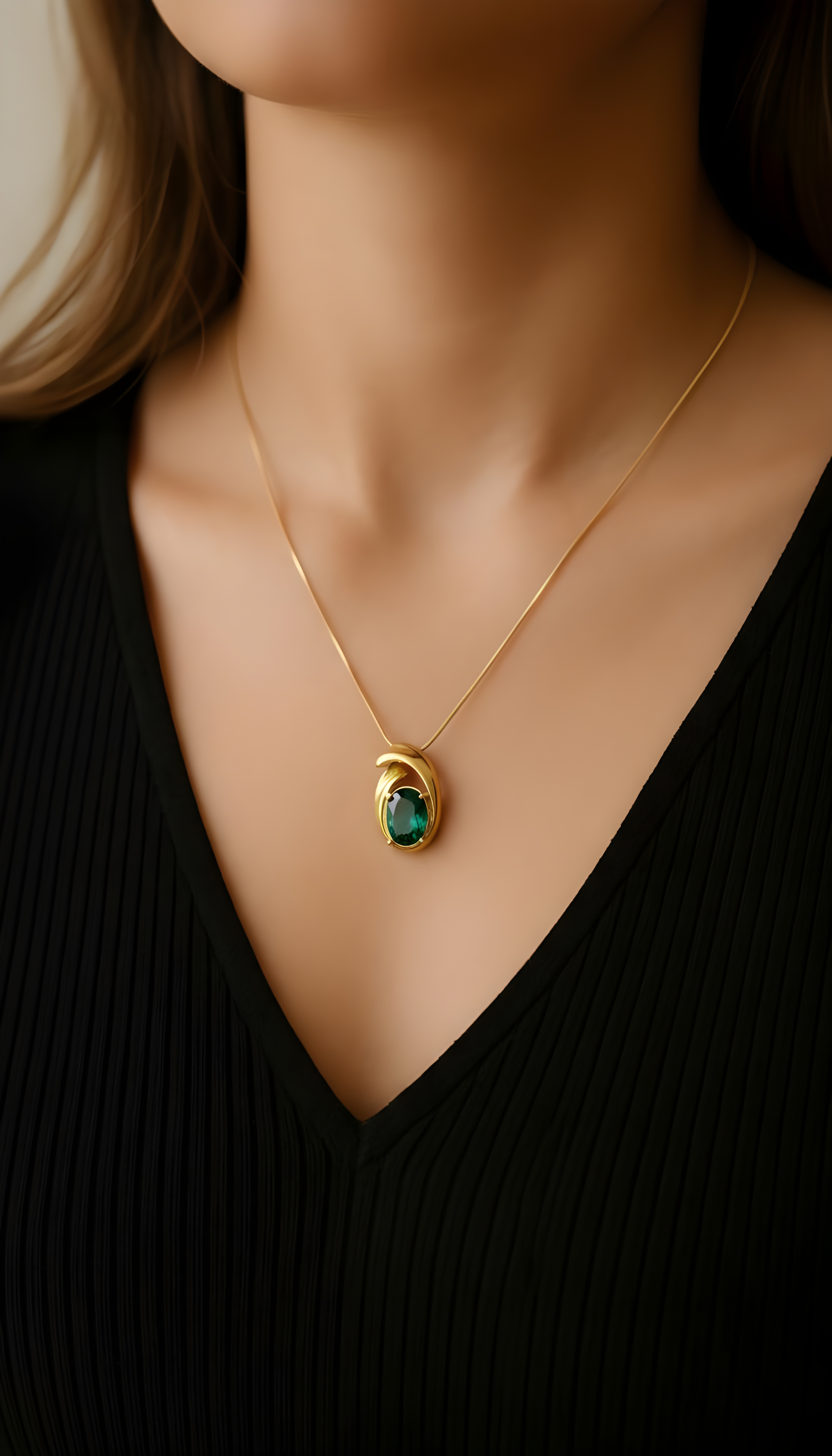 Gold Plated Green Stone Pendant Necklace