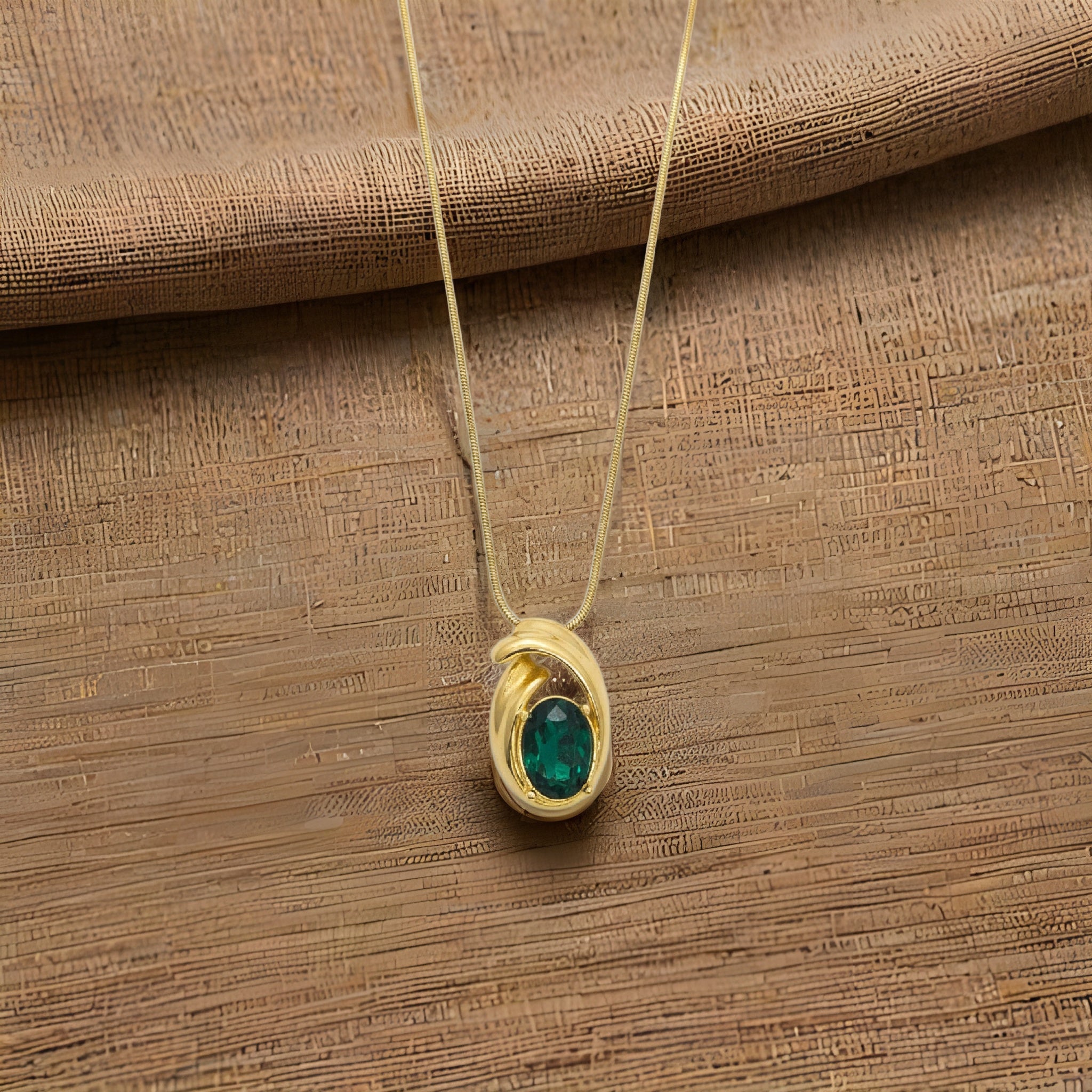 Gold Plated Green Stone Pendant Necklace