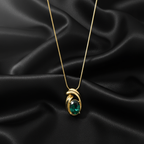 Gold Plated Green Stone Pendant Necklace