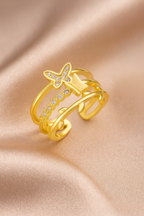 Gold-Plated Butterfly & Heart-Themed Adjustable Ring | Anti-Tarnish