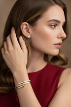 Gold Plated Crystal Studded Open Cuff Bracelet | Anti-Tarnish