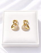 Anti-Tarnish Gold Interlock Drop Earrings with Crystal Finish