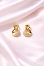Anti-Tarnish Gold Interlock Drop Earrings with Crystal Finish