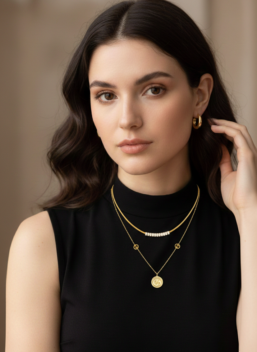 Anti-Tarnish Gold Layered Coin Pendant Necklace