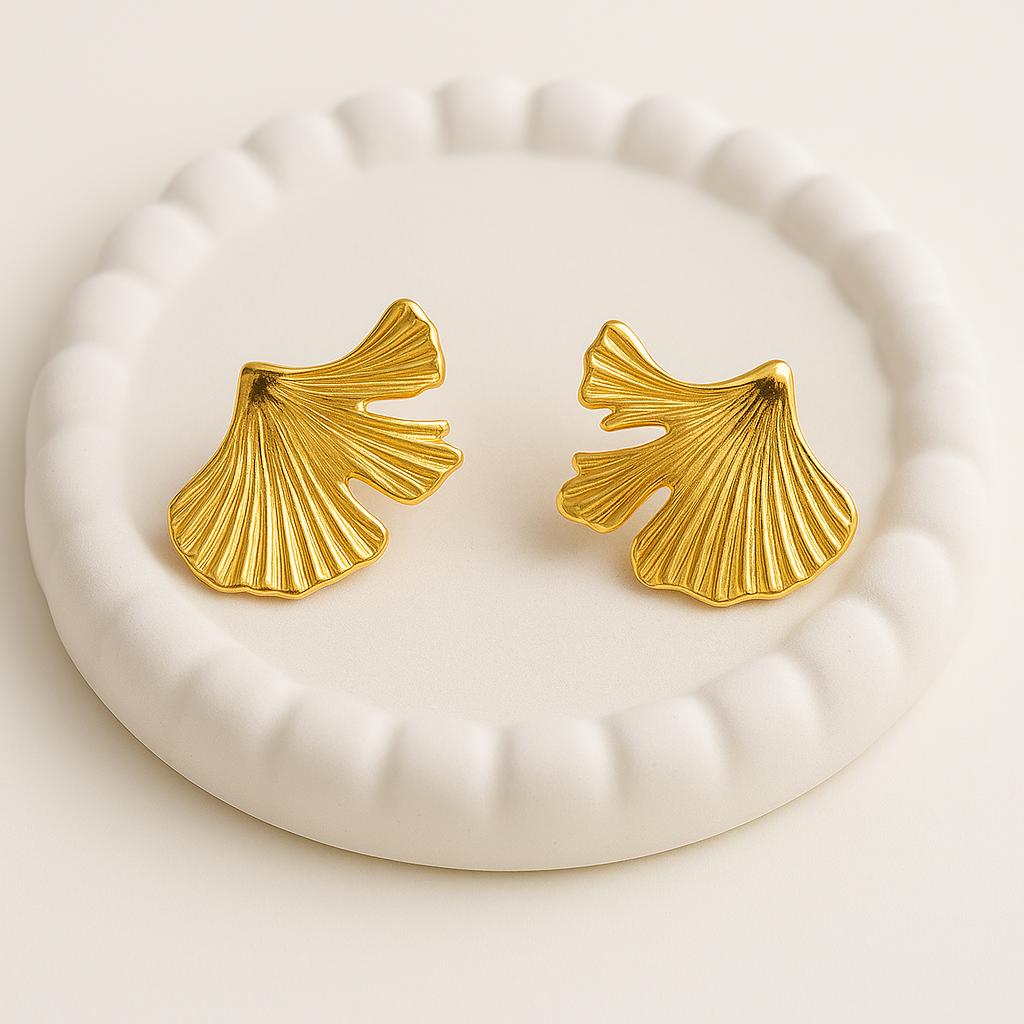 Golden Ginkgo Leaf Statement Earrings  |  Anti-Tarnish