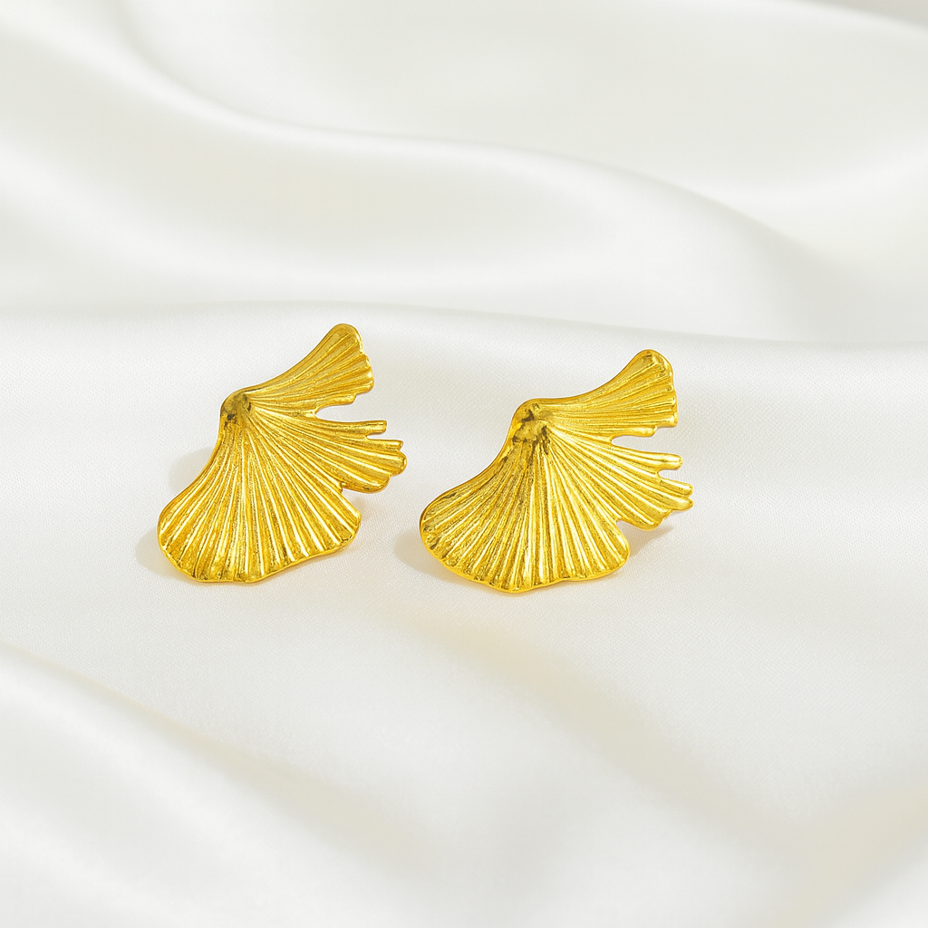 Golden Ginkgo Leaf Statement Earrings  |  Anti-Tarnish