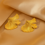 Golden Ginkgo Leaf Statement Earrings  |  Anti-Tarnish