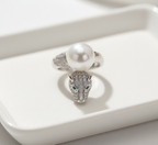 Silver-Plated Panther Head Pearl Ring | Anti-Tarnish