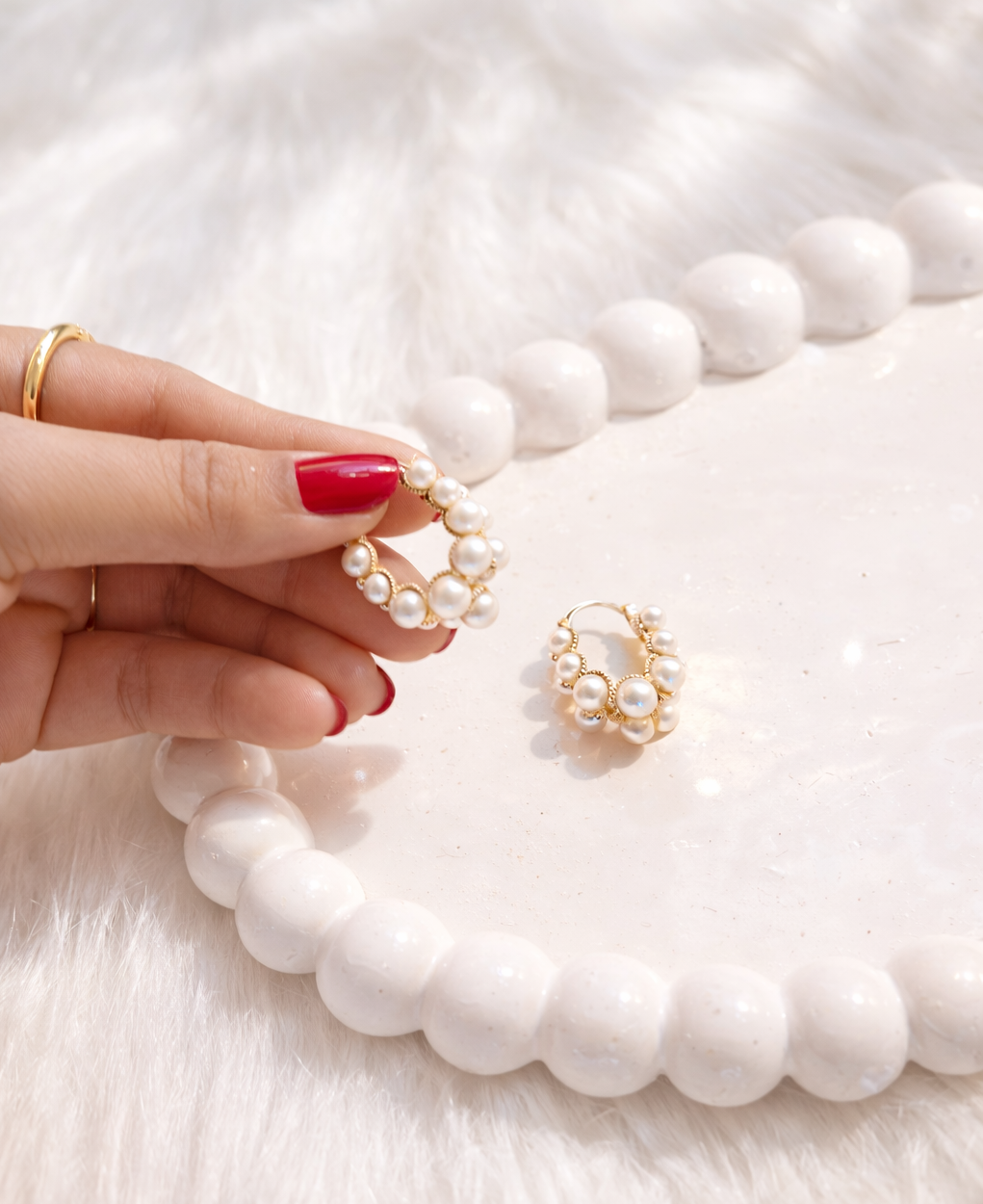 Anti-Tarnish Gold Plated Pearl Cluster Stud Earrings