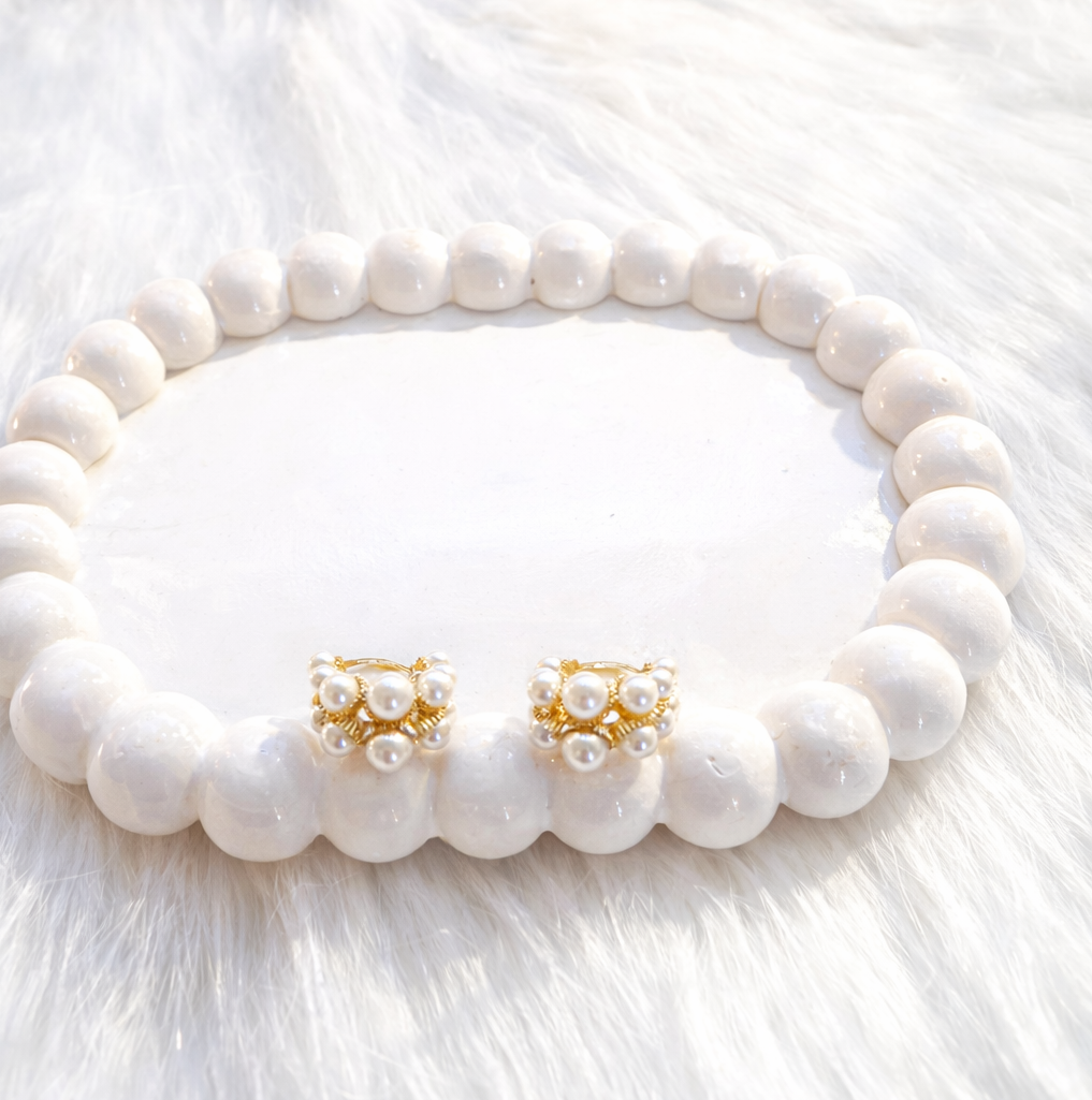 Anti-Tarnish Gold Plated Pearl Cluster Stud Earrings