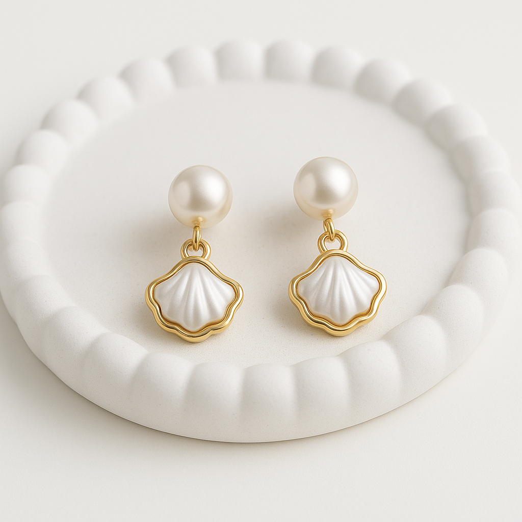 Pearl Shell Drop Earrings  – Classic white Ocean