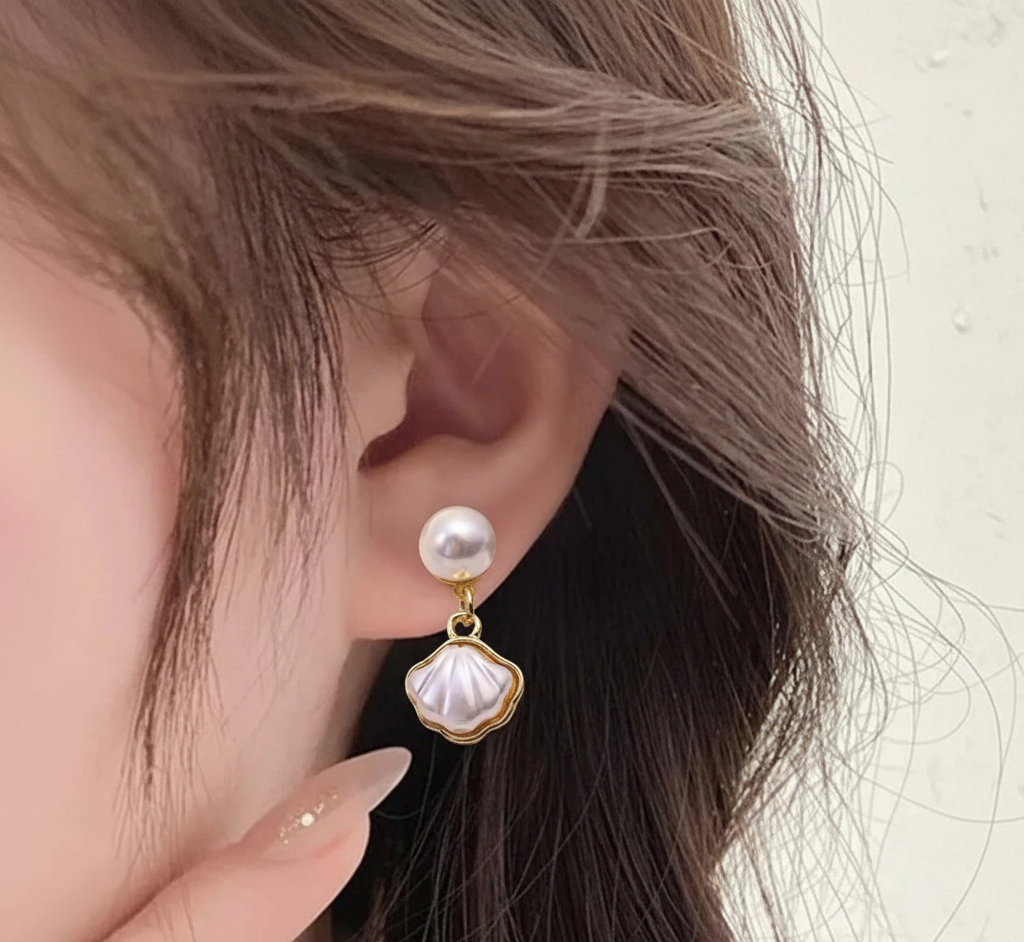 Pearl Shell Drop Earrings  – Classic white Ocean