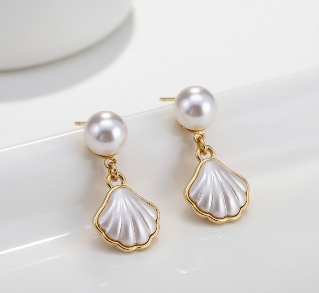 Pearl Shell Drop Earrings  – Classic white Ocean