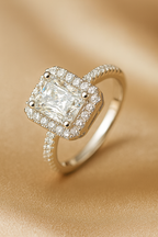 Silver-Plated Princess-Cut Solitaire Halo Ring  | Anti-Tarnish Luxury Finish