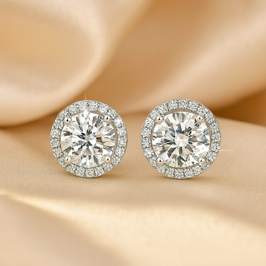 Silver-Plated Round Halo Stud Earrings  |  Anti-Tarnish