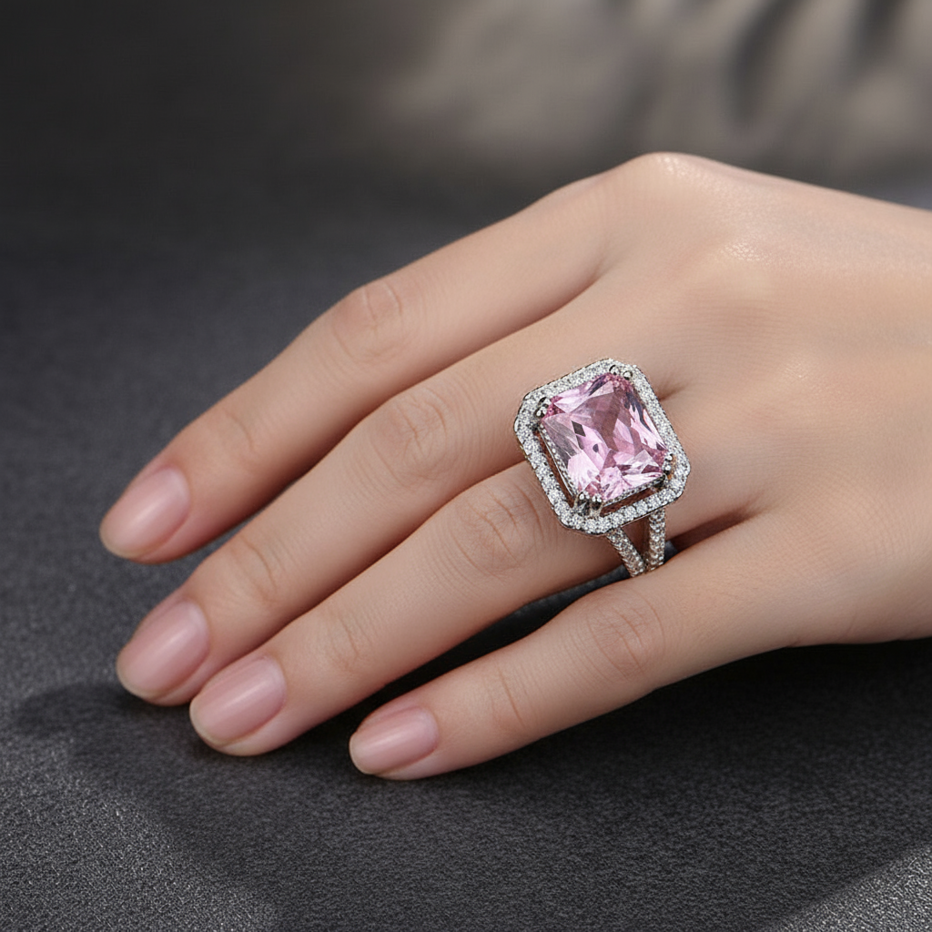 Silver-Plated Pink Sapphire Statement Ring | Anti-Tarnish