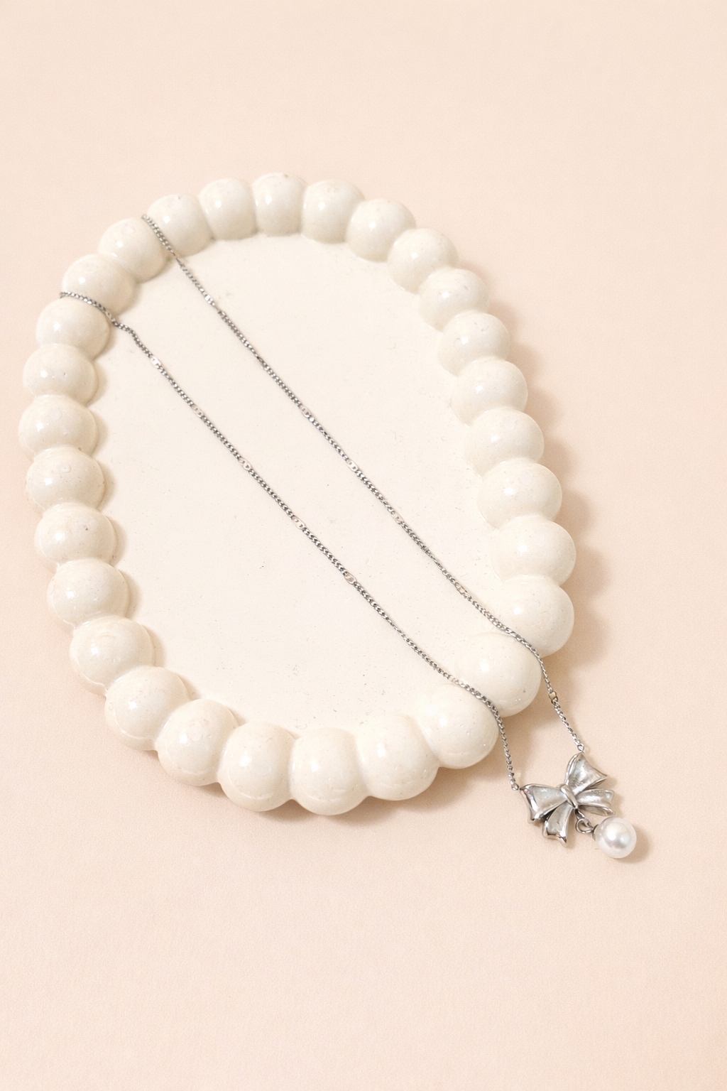 Anti-Tarnish Silver Floral Pearl Drop Pendant Necklace