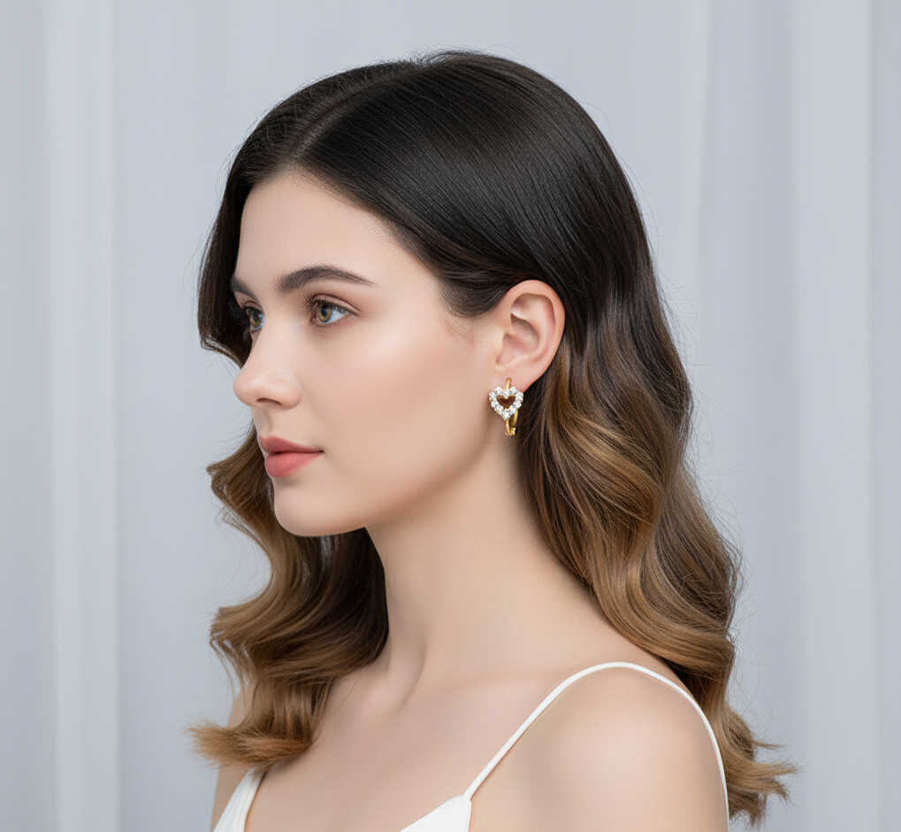 Gold-Plated Sparkling Heart Hoop Earrings  |  Anti-Tarnish