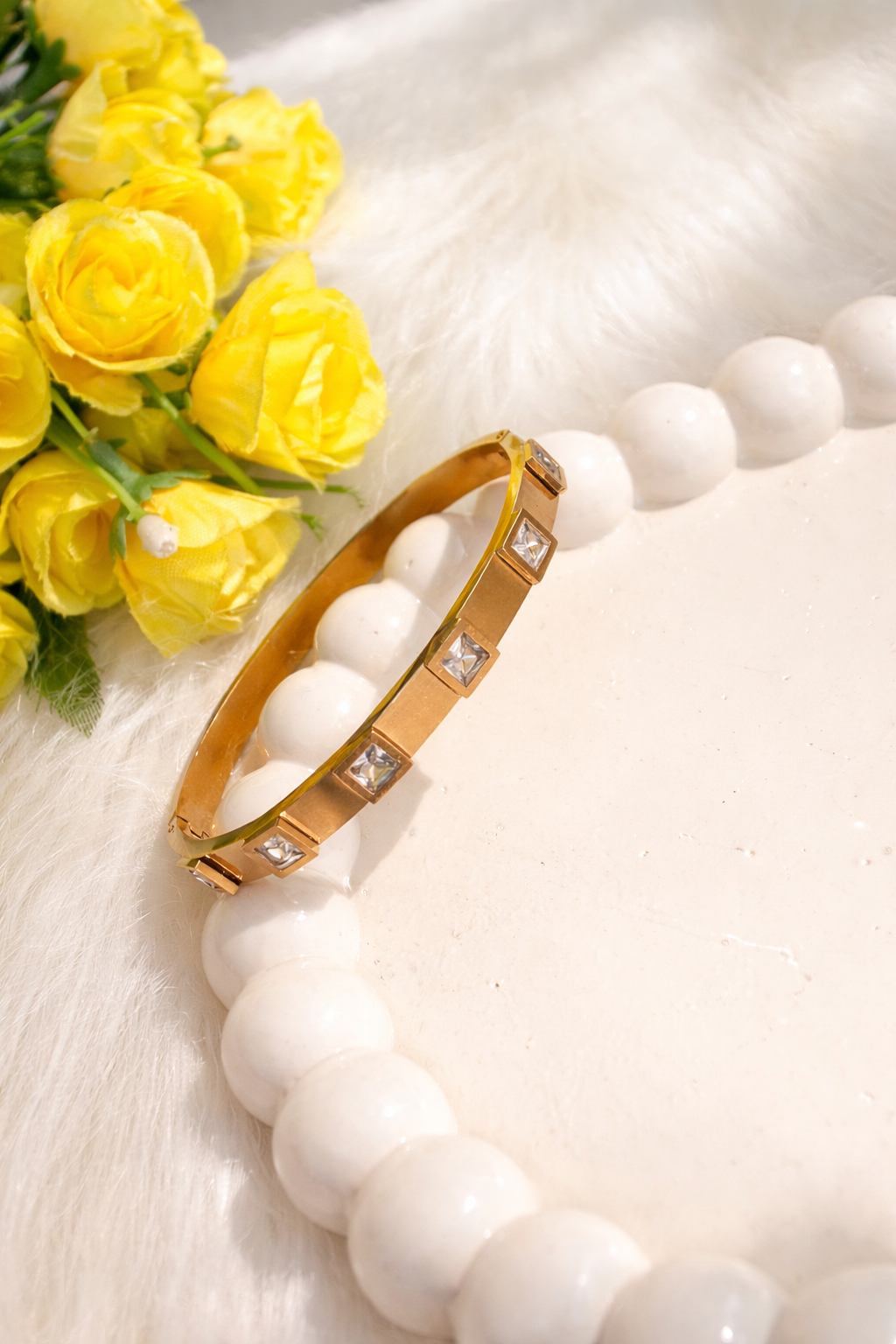 Anti-Tarnish Gold Plated Square CZ Bangle Bracelet