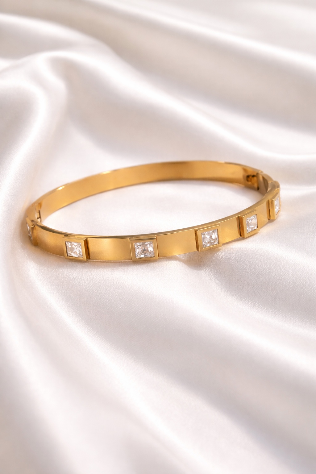 Anti-Tarnish Gold Plated Square CZ Bangle Bracelet