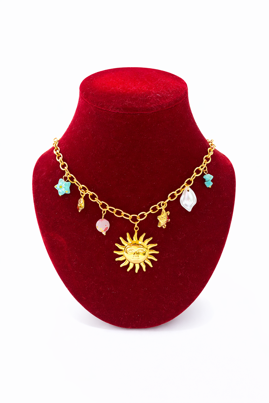 Anti-Tarnish Gold Sun Charm Statement Necklace