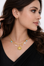 Anti-Tarnish Gold Sun Charm Statement Necklace