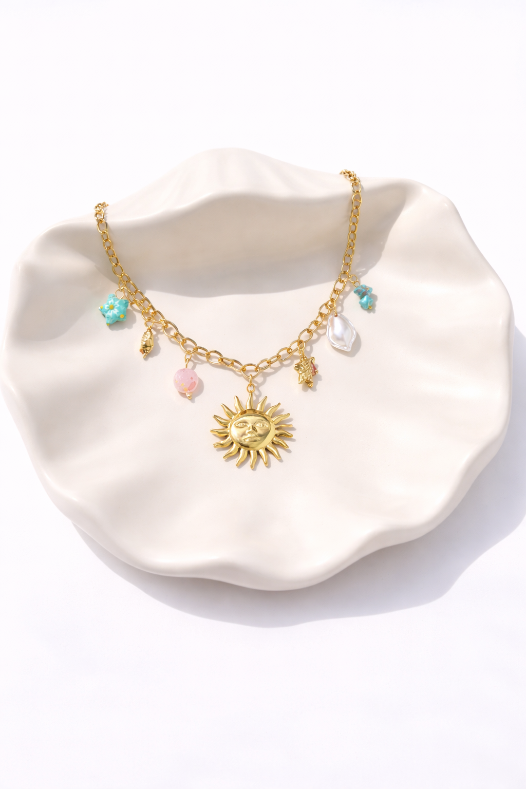 Anti-Tarnish Gold Sun Charm Statement Necklace