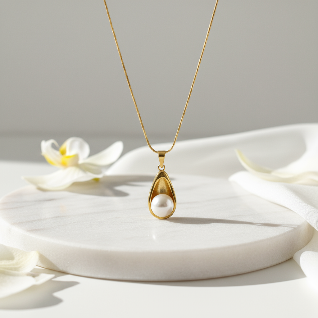 Golden Teardrop Pearl Pendant – Timeless Elegance with a Modern Touch
